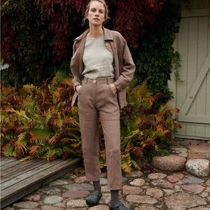 Linenfox Brooke Heavy Linen Trousers, Bill Heavy Linen Jacket-XXS, mocha